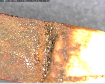 Figure 4: Knife handle (SgFm 5:57) with iron oxide stains visible to the naked eye.